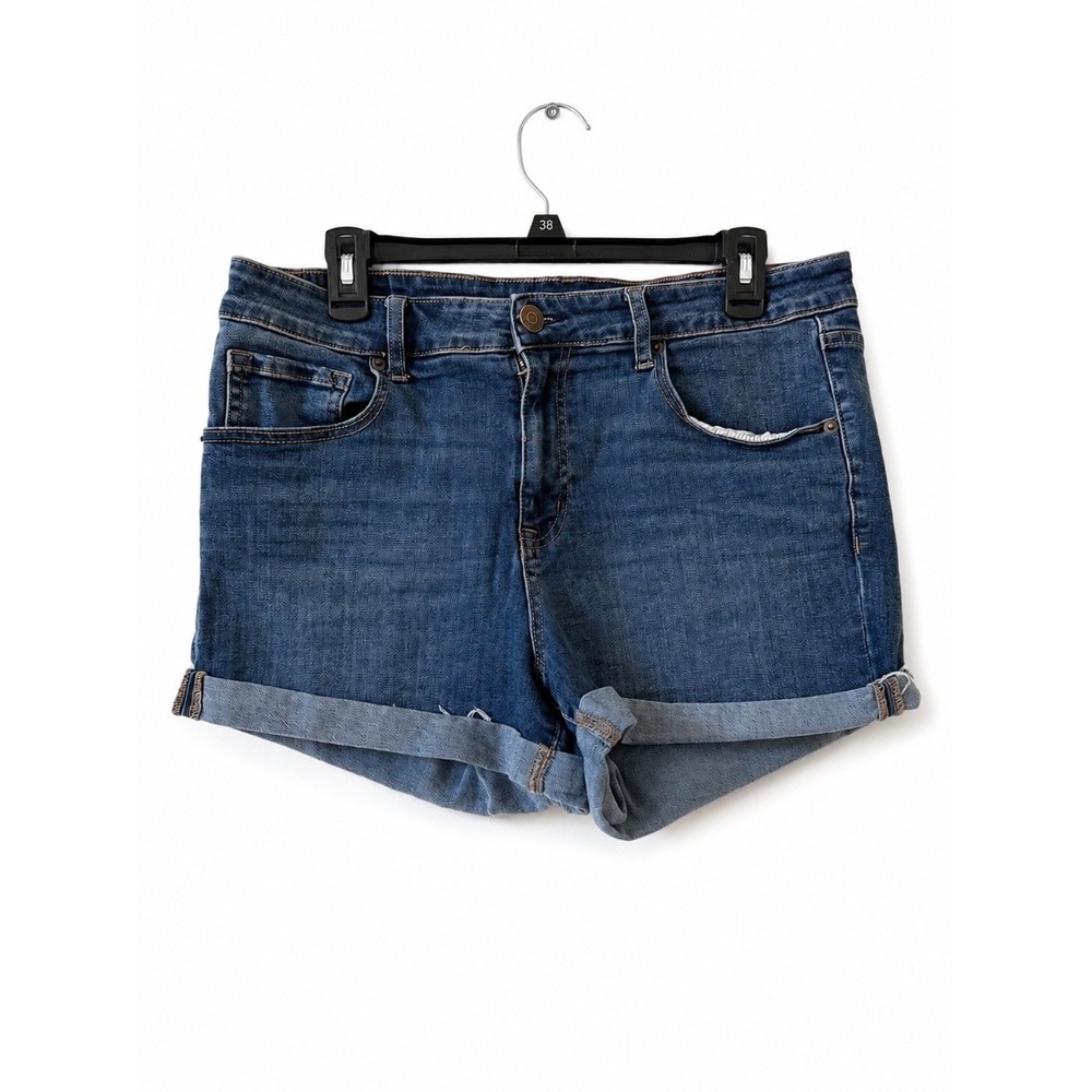 Aeropostale Womens High Rise Midi Denim Jean Shorts Medium Wash Cuffed Size 14